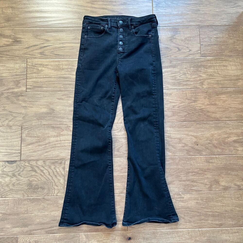 American Eagle Jeans Women's Size 6 Black Highest Rise Flare Button Fly